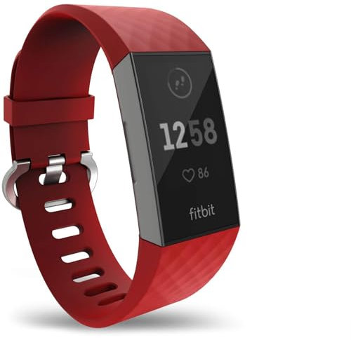 Yousave Accessories Armband Kompatibel mit Fitbit Charge 3 & 4, Silikon Ersatzarmband für Fitbit Charge3 / Charge4 Tracker, Sport Armband Armbänder - Klein - Feuerrot