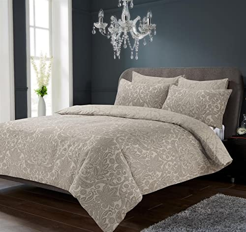 Olivia Rocco Chantilly Duvet Cover Set Modern Print Cotton Rich Quilt Covers Reversible Easy Care Bedding Bed Linen Sets, Super King Natural