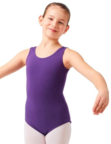 tanzmuster Ballettanzug Mädchen ärmellos - Lissy - weiche Baumwolle - Ballettbody Kinder Ballett Trikot - lila, 152/158