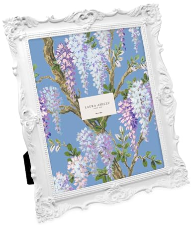 Laura Ashley Bilderrahmen aus Kunstharz, handgefertigt, mit Staffelei und Haken für Tisch- und Wanddekoration, dekoratives Blumenmuster, 20,3 x 25,4 cm, Weiß