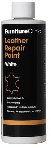 Furniture Clinic Leather Repair Paint & Dye | Self Seal Colourant for Quick and Easy Leather Repair | Suitable for Sofas, Car Seat, Shoes, Handbag, and More - White, 500ml