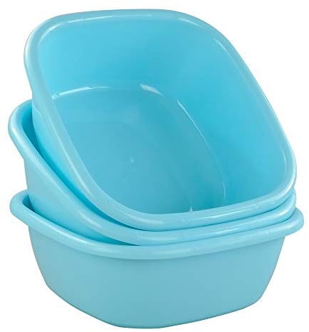 Fosly Set of 3 Plastic Square Washing up Bowl Basin, Light Blue Sink Bowls Small