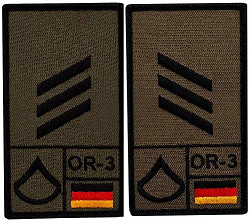 Café Viereck ® Hauptgefreiter Bundeswehr Rank Patch mit Dienstgrad - Gestickt mit Klett - 9,8 cm x 5,6 cm – Oliv – 2 Stück Linke und Rechte Seite