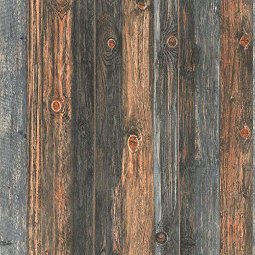 BRICOFLOR Papier peint imitation bois rustique Tapisserie marron gris & noire effet vieux bois Papiers peints modernes pour bureau & salle à manger