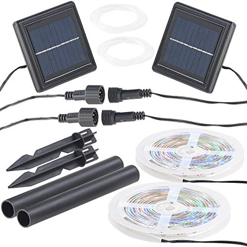 Lunartec Solar LEDstrip: 2er-Set Solar-LED-Streifen, 90 LEDs in Pink, Grün & Blau, 3m, IP65 (Lichterkette wetterfest, LEDstrips, Weihnachtsbaumbeleuchtung kabellos)