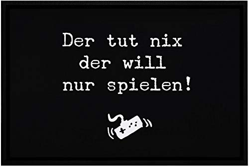 MoonWorks® Fußmatte für Gamer Computer Nerds Der TUT nix der Will nur Spielen Spielekonsole rutschfest & waschbar weiß 60x40cm