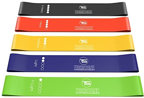 TechStone Resistance Bands Set for Men and Women, Pack of 5 Different Resistance Levels Elastic Band for Home Gym Long Exercise Workout – Great Fitness Equipment for Training, Yoga – Free Carrying Bag