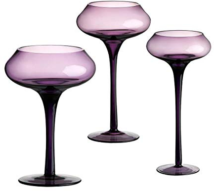 Kerzenhalter Andromeda Windlicht 3er-Set Leuchter auf Fuß Glas lila