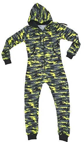Crazy Age Tarn Jumpsuit Onesie Einteiler Ganzkörperanzug Camouflage Army Bundeswehr (Neongelb, XL)