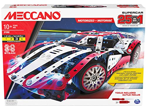 MECCANO, 25-in-1 Motorized Supercar STEM Model Building Kit with 347 Parts, Real Tools and Working Lights, Kids Toys for Ages 10 and Up