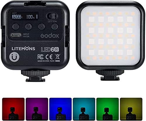 Godox LITEMONS LED 6R LED6R RGB LED Video Light, 3200K-6500K Dimmable, Built-in 1800mAh Battery Mini Pocket Light for Photography Lighting, Live, Livestreaming, Portrait and Product Shooting