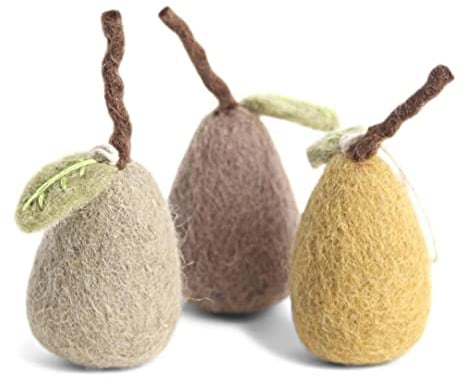 Gry & Sif handgefilztes Kunstobst, Deko-Birnen zum Aufhängen, Herbstdeko, Weihnachtsbaumschmuck, Fensterschmuck | künstliche Birnen 3er Set