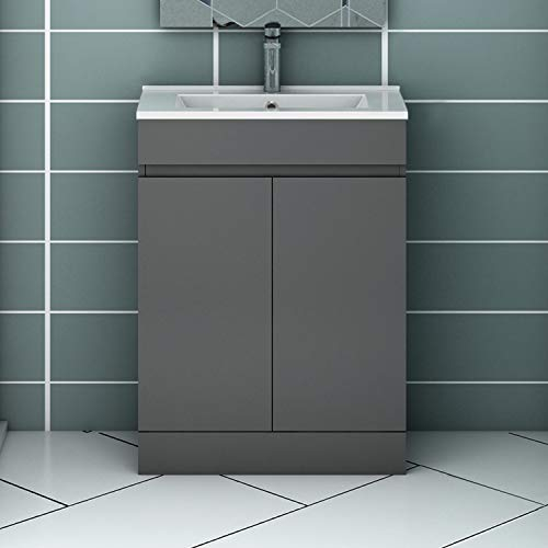Acezanble Badezimmer Badmöbel 60 cm Standschrank Waschtisch mit Unterschrank Anthrazit