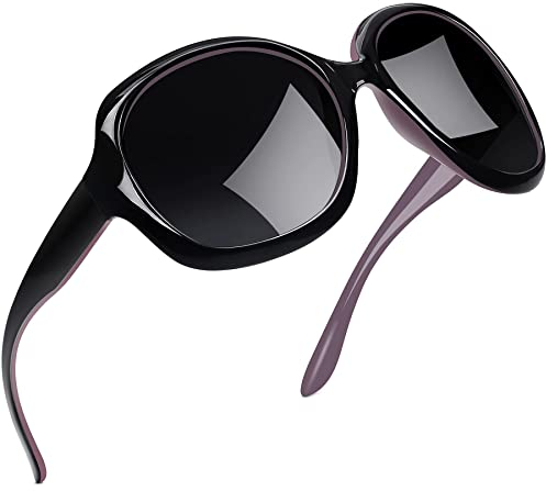 Joopin Übergroße Sonnenbrille Damen Polarisiert XL Moderne und Dunkle Damen Sonnenbrille Große UV400 Trendy für Fahren Angeln und Reisen (Mode Schwarz Violett)