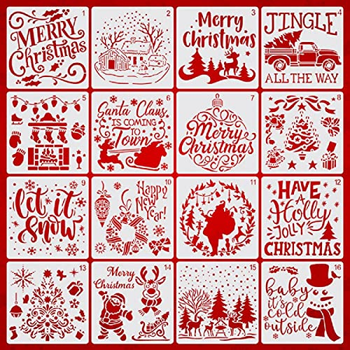 16 Stück Schablonen Weihnachten Zeichenschablonen Malschablonen aus Kunststoff Stencil Schablonen Wiederverwendbar für Scrapbooking Fotoalbum DIY Geschenkkarten Geschenke Weihnachten Kinder (B16PCS)
