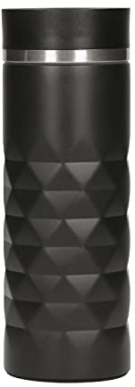 Elasto Premium Edelstahl Thermobecher mit Push-Button I 450 ml I auslaufsicherer Verschluss I heiß & kalt I BPA-frei I Thermo Kaffeebecher to go Diamond I matt glitzernd I Onyx Schwarz