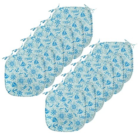 ABAKUHAUS Kompass Polster für Esszimmerstühle, Nautical Seagull Knot, Dekoratives wasserfestes Kissen mit Riemen für Küchensitze, 40 cm x 40 cm-12er Pack, Mint Grün Blau