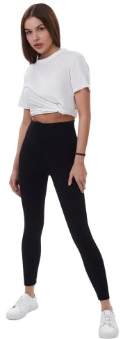 Lookus - Womens 'ZELAL' Everyday Fitness Essential Slimming Tummy Control Compression High Waisted Soft & Stretchy Ribbed Leggings with Elasticated Waist (M/Single/Black)