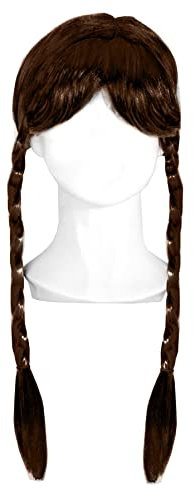 Damen Oktoberfest Braun Zopf Perücke - 1 Stück - Braune Perücke mit zwei langen Zöpfen - Erwachsene Oktoberfest Bayerische Fasching Kostüm Accessoire