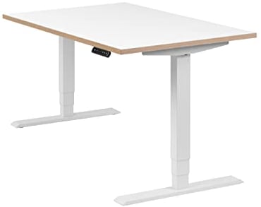 boho office® höhenverstellbarer Schreibtisch 120 x 80 cm - Elektrisch stufenlos, 2 Motoren, 3-Fach Teleskop, Memoryfunktion - Homedesk Weiß inkl. Tischplatte in Weiß mit Multiplexkante