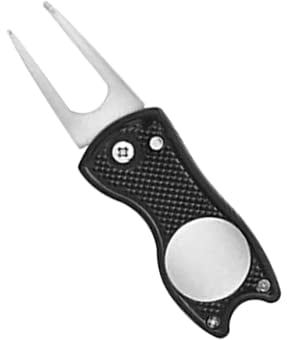 Stainless Steel Golf Divot Repair Tool 1Pcs Foldable Golf Divot Tool with Pop-up Button and Magnetic Ball Marker, Green Tool Accessories with Fork Tine Golf Pitch Mark Repair Tool
