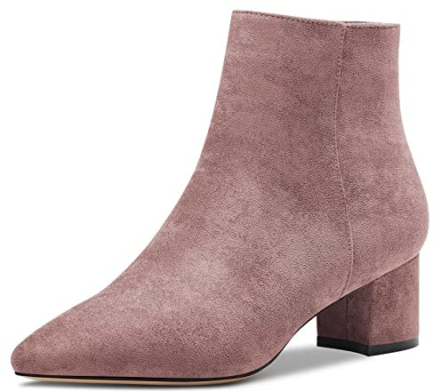 Saekcted Donna Chunky Blocco Basso Tacco Heel Chiusa a Punta Stivaletti Cerniera Ufficio Classico Scarpe Rosa 37 EU