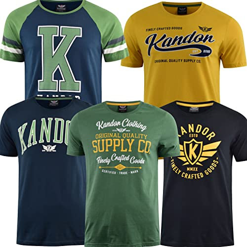 kandor Camisetas Magna Corta Hombre – Pack de 5, Camiseta Estampada con Cuello Redondo, 100% algodón Tops, Ropa de Verano para Hombres, Logo Trendy t-Shirt, Camisetas Originales(S,Mendoza)