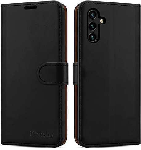 iCatchy for Samsung Galaxy A14 5G / A14 4G Case Leather Wallet Book Flip Folio Stand View Cover with Card Slots and Kickstand for Samsung Galaxy A14 Phone Cover (Black)