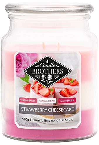 Candle-Brothers Große Duftkerze im Glas | Strawberry Cheesecake (510g) | Kerzen lange Brenndauer (110h) | 2 Docht Kerze | Kerzen im Glas | 3 Schicht Kerzen