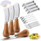 Vertikaler Käsestreuer mit Holzgriff, niedliches stehendes Buttermesser, Edelstahl, Mini-Servierzange, Löffel, Gabeln für Obst, Picknick, Wurstwaren, 4 Stück