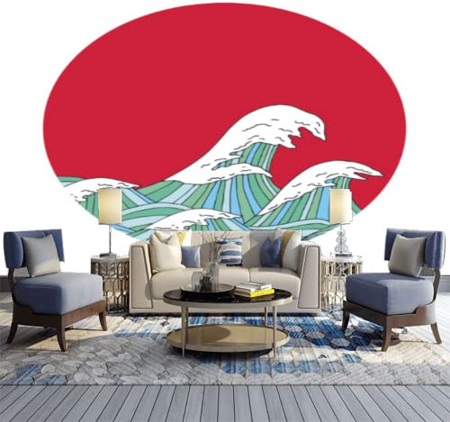 GIVLWF Papier Peint de Photos Du Tsunami Japonais, Drapeau Japonais Rouge Papier-Peint Murs - pour Restaurant-Bar à Thème Décoration Murale 350 x 265 cm