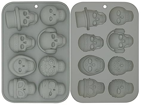 ALLY-MAGIC Skull Chocolate Moulds, Halloween Silicone Candy Mould Christmas Candle Baking Resin Mould Fondant Moulds for DIY Cake Decorating Jelly Ice Cube Y6-8LKLMJ (Grey)