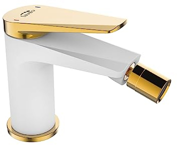 KOLMAN Bidetarmatur Bidetbatterie Weiß-Gold RUBIO Badarmatur Bidet-Mischbatterie + Click-Clack