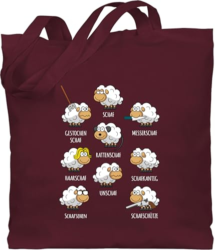 Shirtracer Baumwolltasche - Taschen - Schafe Schäfchen Schäfer Schaf Sheep Schafbauer Lustig Witzig - Unisize - Bordeauxrot - einkaufstasche mit tieren tasche schafen unschaf stoffbeutel