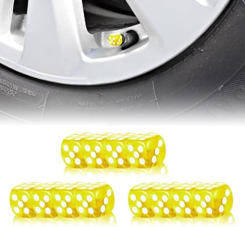 Wekuw 12 pcs Autoreifen Ventilkappen, Anti-Diebstahl-Reifen Ventilkappen Aluminium Würfel Ventilschaft Caps Auto Motorrad Fahrrad Reifen Ventilkappen Anti-Diebstahl (Gelb)