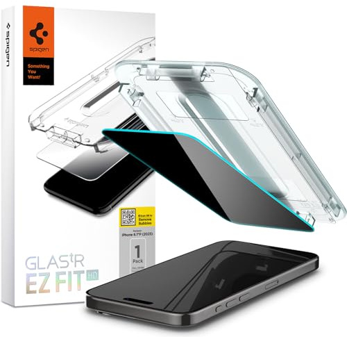 Spigen GLAStR EZ Fit [Privatsphäre] für iPhone 15 Pro, Sichtschutz-Displayschutzfolie, hochwertiges gehärtetes Glas mit Auto-Align-Technologie, 1 Stück