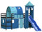 vidaXL Kinderhochbett, Hochbett mit Turm Rutsche, Spielbett Bett für Kinder ab 6 Jahren, Kinderbett Etagenbett Stockbett, Blau 80x200cm Massivholz Kiefer