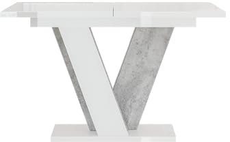 PROROOM FURNITURE - Nevi Table - Esstisch - mit V-Gestell - Säulentisch - Rechteckig - 120x90x75 cm - Ausziehbar auf 160 cm - Modern - für Esszimmer, Küche, Wohnzimmer, Salon - Weiß Glanz & Steinoptik