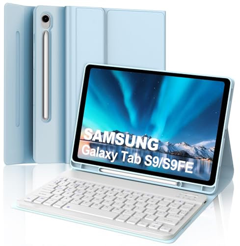 Keyboard Case for Samsung Galaxy Tab S10 FE/S9 FE 10.9 inch, Detachable Wireless Bluetooth Keyboard with Stand Cover for Samsung Galaxy Tab S10 FE 10.9 2025/S9 FE 10.9 2023/S9 11 2023, Sky Blue
