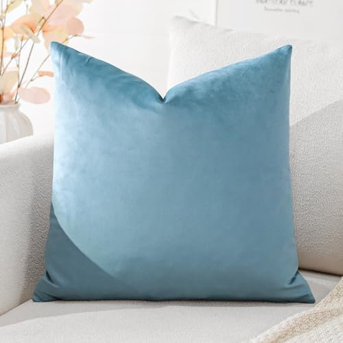 Artscope Samt Kissenbezug Kissenhülle Dekorative Dekokissen Sofakissen Lendenkissen Wurfkissenbezug Sofa Schlafzimmer 45x45cm Hellblau