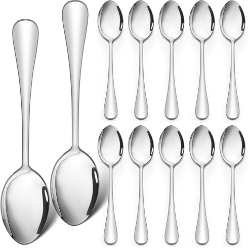 TEAMFAR Teelöffel, 12 Stück Edelstahl Poliert Kaffeelöffel Dessertlöffel Set, Klein Löffel für Hause/Restaurant/Hotel, Spülmaschinenfest, 13,4cm