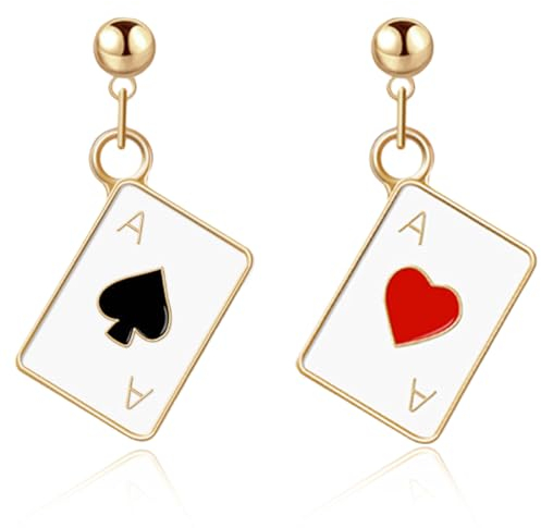 BYXG Einzigartige lustige Poker-Herzen und Pik-Ass-Spielkarten baumeln Tropfen-Ohrstecker für Frauen-Mädchen-Glücksspiel-Casino-Schmuck-Geschenk, 2 Stück