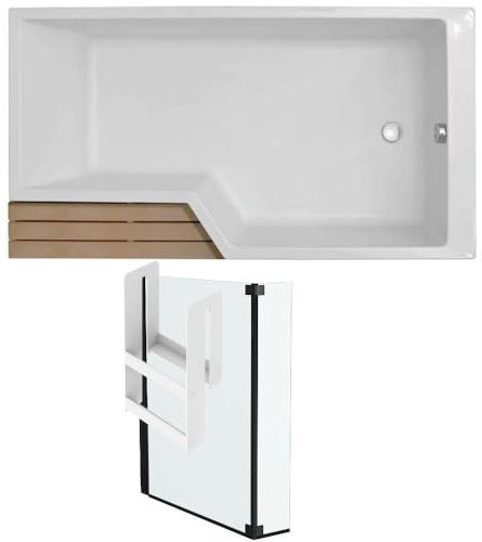 Pack baignoire bain douche antidérapante 160 x 90 JACOB DELAFON Neo blanc mat - v.droite + pare bain noir mat