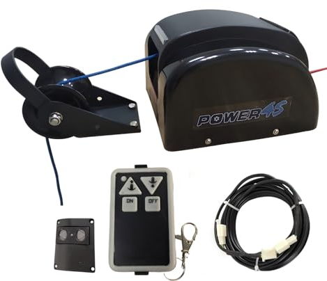 TAZZOR Verricello elettrico da 12 V, con corda di ancoraggio, 31 m, per ancora fino a 21 kg, verricello da 12 V, robusto verricello da 12 V, 30 LBS, accessori per barche marine da 12 V