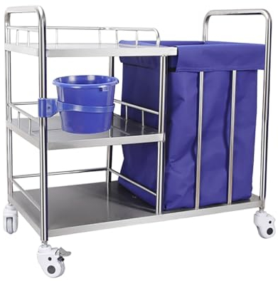 OHaGin Labor-Rollwagen mit 3 Regalen, mobiler Klinik-Laborwagen, handelsüblicher Metallwagen, mit 360° leisen Rädern, für Labor, Krankenhaus, Zahnarztpraxis