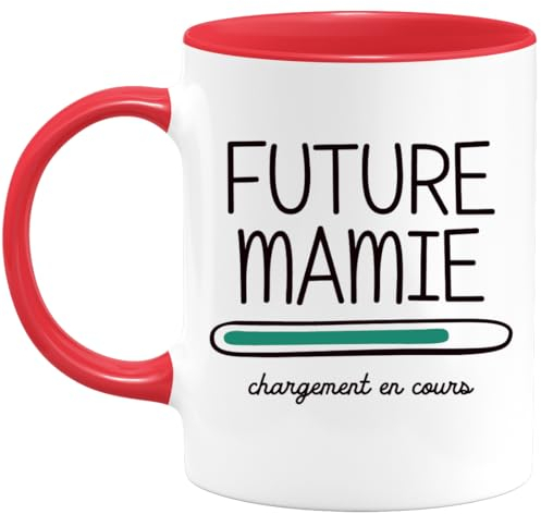 quotedazur Café-Croissant - Mug Personnalisé Tasse Cadeau Original Humour Noël Future Mamie 2025 Chargement En Cours - Rouge/Céramique