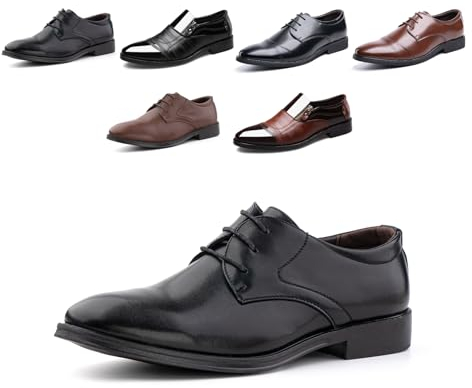 Scarpe Derby Uomo Oxford Scarpe Stringate Dress Shoes Francesine Basse Brogue Scarpe Pelle Verniciata Lavoro Formale Sposa G/XZ702 Nero 45