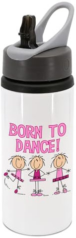 New Spirit Original Pink 3 girls stick figures and pink text born to dance water bottle with handle, drinks bottle, drinks cup, dancer, dancing, dance accessories