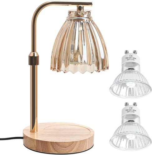 ROTRES Lámpara Calentadora de Velas,Calentador de Velas Eléctrico con Temporizador y Regulable,Lampara Mesita Noche Vintage con 2 Bombillas Lncluidas,Decoración del Hogar y el Dormitorio