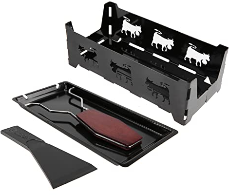 Uadme Raclette Portable Non Stick Cheese Raclette Rotaster Baking Tray Stove with Wood HandleGrilling Tool for Cheese, Mini Raclette Grill Set